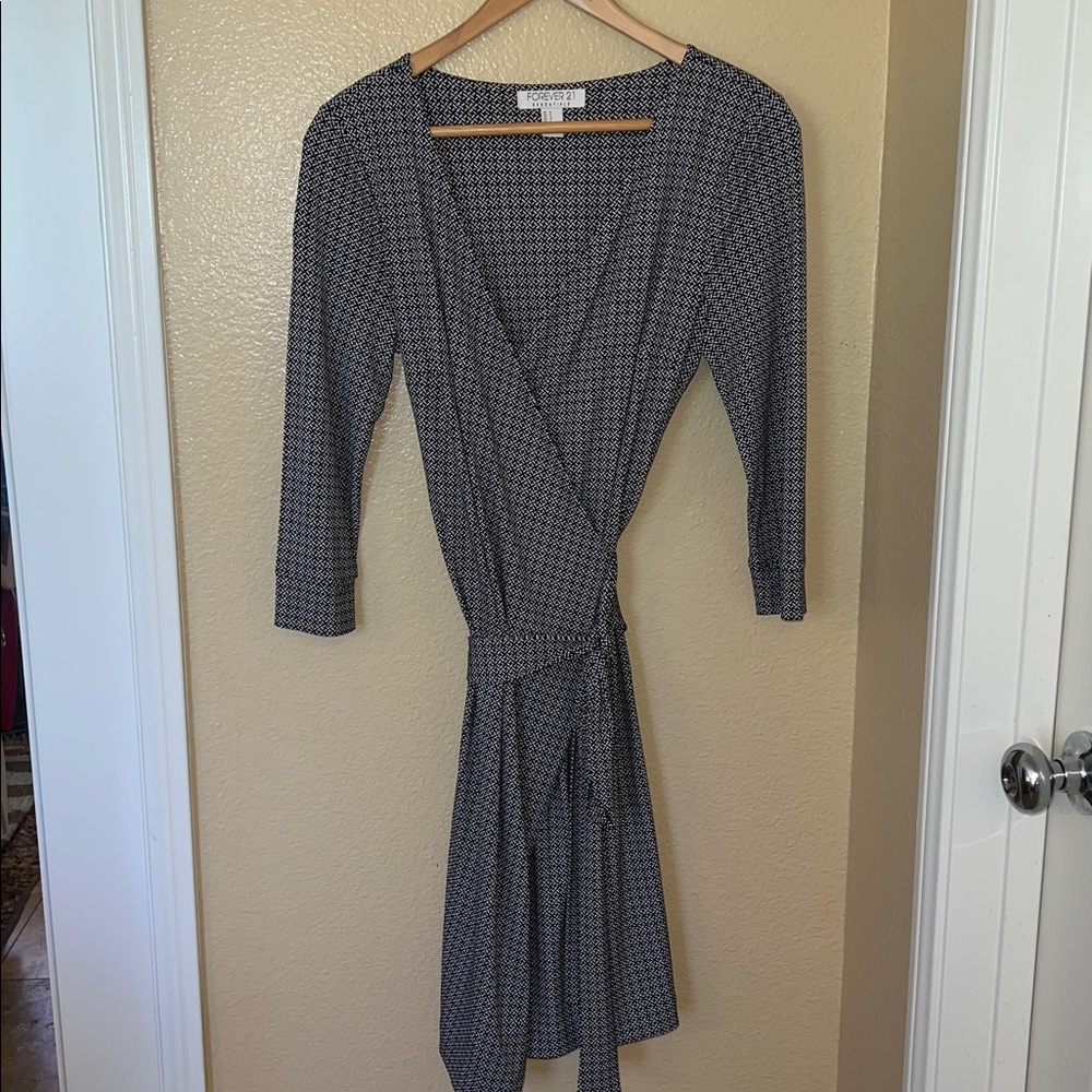 Elegant Black and White Wrap Midi Dress